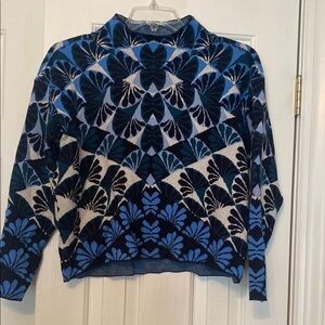 Anthropologie blue patterned mock neck sweater
